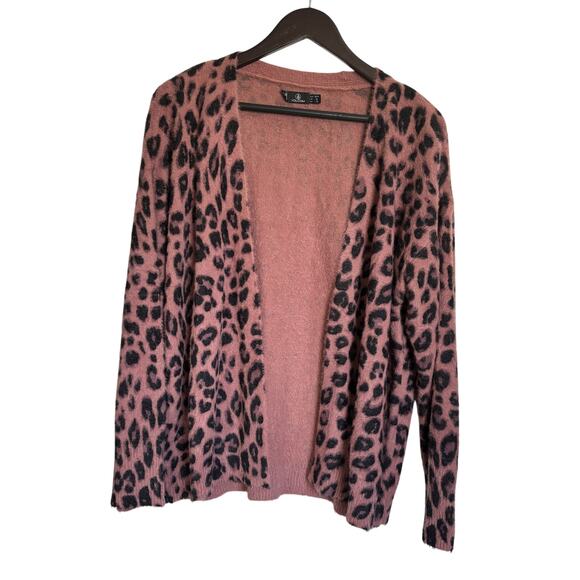 Volcom Fuzzy Leopard Print Cardigan – Pink/Black – W Medium - Picture 1 of 9
